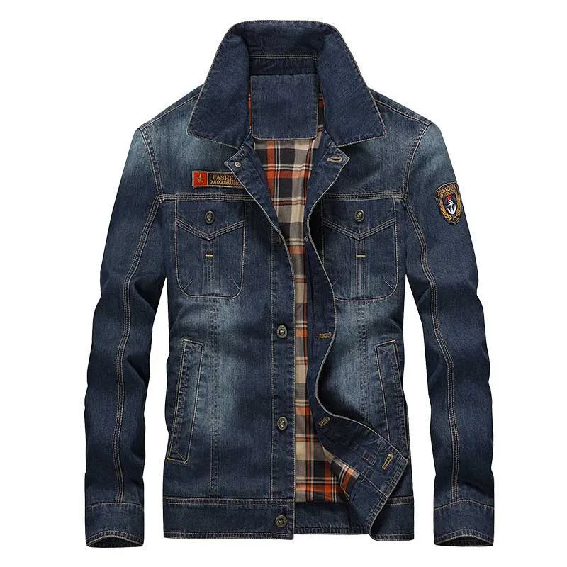 Tide Fashion Men's Denim Jackets Spring Autumn Bomber Casual Loose Coats Military Army Brand Clothing Plus Size College | Мужская