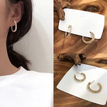 

Silver Needle Korean Dongdaemun Elegant Earrings Fashion Simple and Wild Temperament Zircon Earrings Female C Shape
