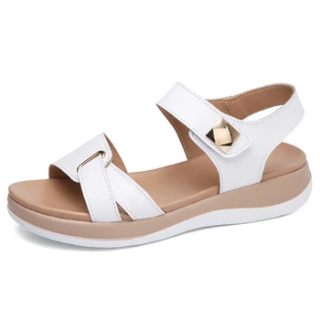 

Women Female Ladies Mother Genuine Leather Shoes Sandals Flats Soft Hook Loop Korean Bling Summer Beach NM-1003-1Summer Low