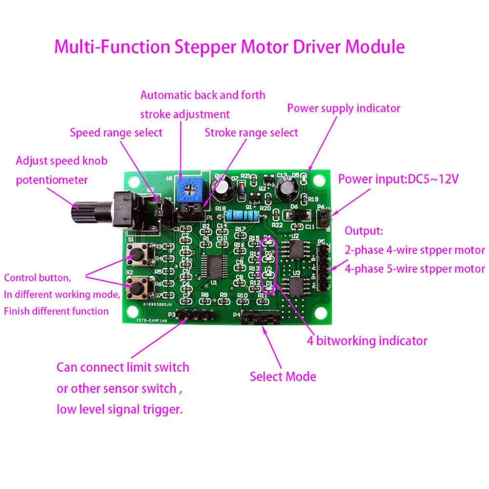 DC 5V-12V 2-phase 4-wire Micro Mini Stepper Motor Driver Speed Controller Modu√