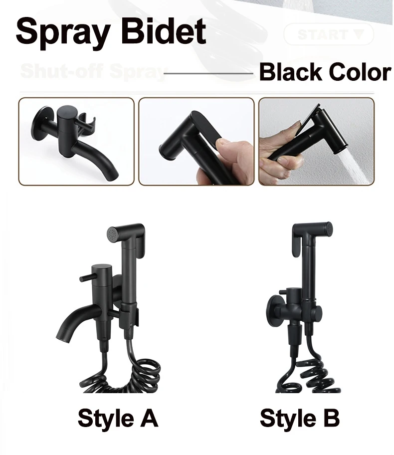 Black Spray Bidets Faucet Toilet Cleaner Brass Shower Bidet Sprayer Faucets Taps Single Cold Wall Mounted