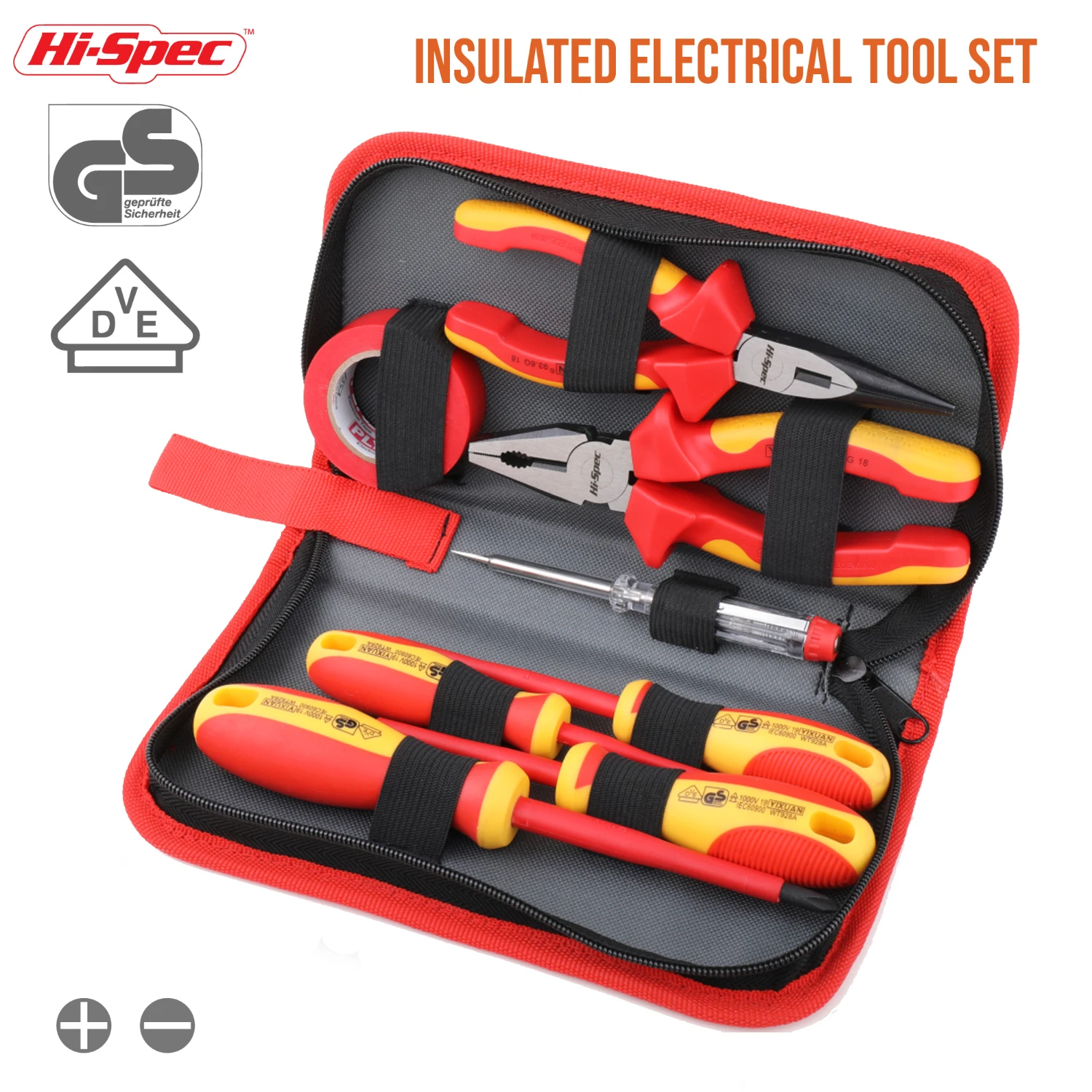Hi-Spec 8pc VDE 1000V Approved Insulated Electrician Tool Set S2 Magnetic Screwdriver Set Tester Electric Tape Cutting Pliers