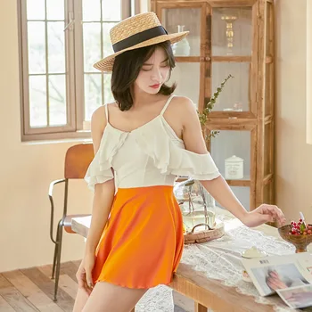 

Swimsuit Female Separate May Beach Woman 2020 Woman's Trikini Women Rashguard Condole Belt Skirt Block Falbala Sexy Backless