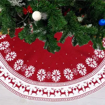 

Christmas Tree Skirt Knitted snowflake Elk Pattern Christmas Tree Skirt Red Tree Skirt for Xmas Party Holiday Home Decorations 7