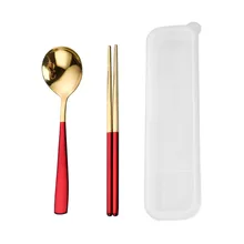 Popoya conjunto de utensílios de mesa portátil colher de aço inoxidável pauzinhos multicolorido aço inoxidável utensílios de mesa conjuntos
