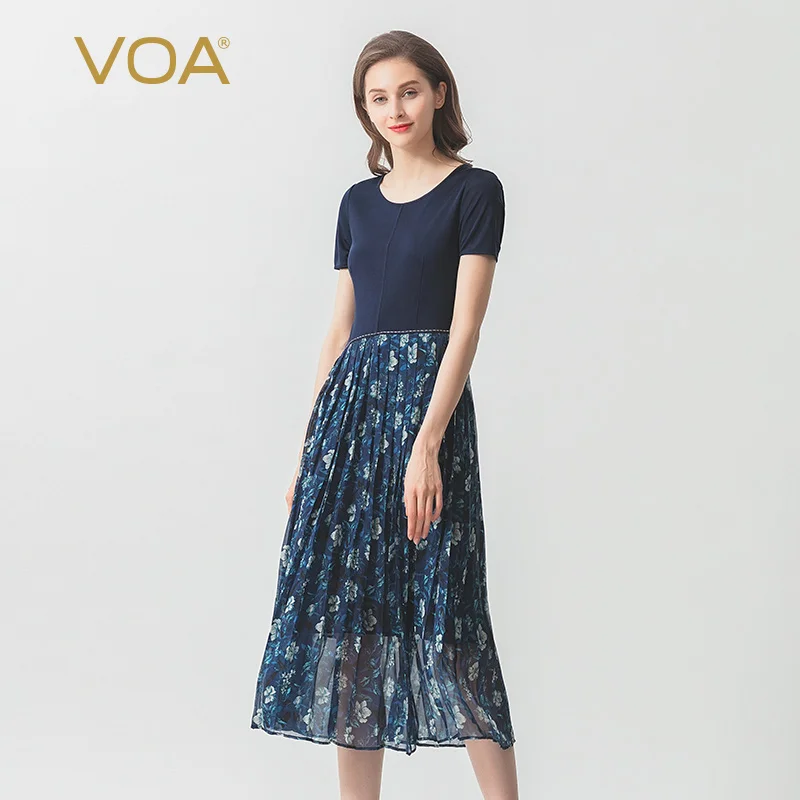 Двухсторонняя трикотажная юбка VOA с синим низом мягкая дышащая плиссированная