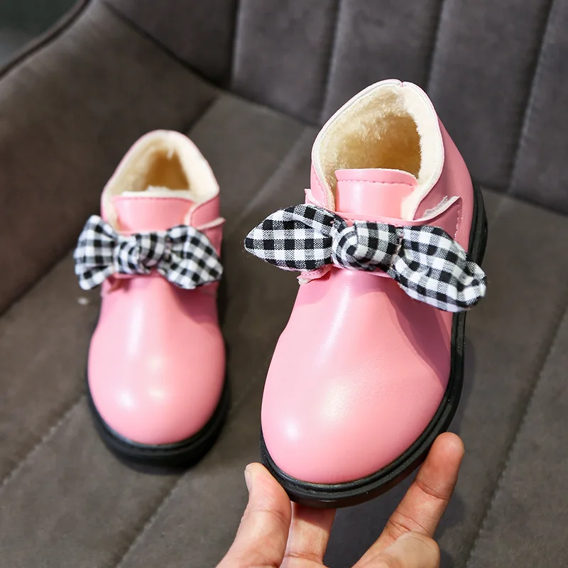 Winter Girls Ankle Boots Fashion Kids Boots Bow-knot Warm Cotton Princess Sweet Children Girl Ankle Shoes Waterproof 27-36