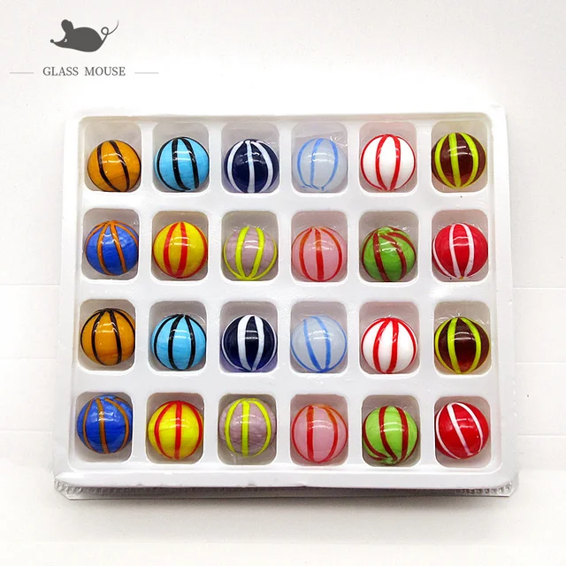 16mm Handmade Murano Glass Balls 24Pcs Colorful Creative Art Collection Marbles Puzzle Nuggets Game Toys For Children Kids Boy Orange