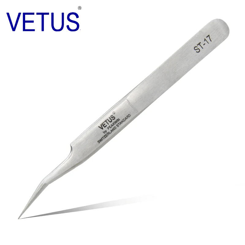 VETUS ST-17 (115mm) High Precision Tweezers Stainless Steel Non-magnetic Acid-proof Pincers Eyelashes Beauty Manicure Tools