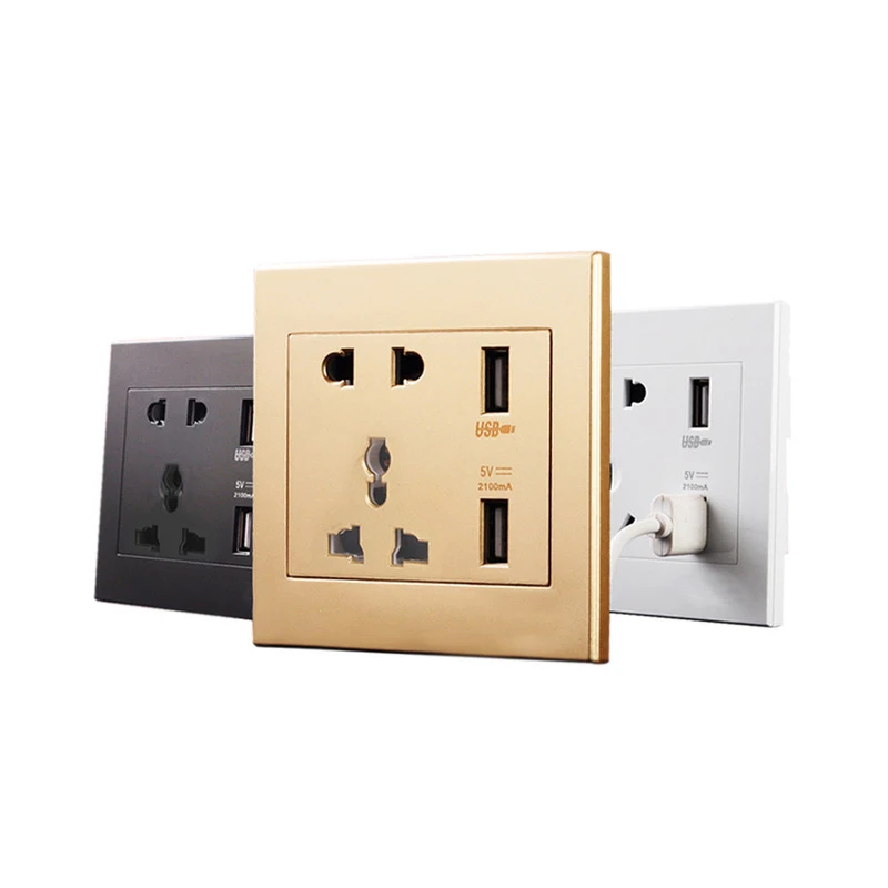 

Universal Standard 2.1A USB Wall Socket Home Wall Charger 2 Ports USB Outlet Power Charger For Phone White/Gold