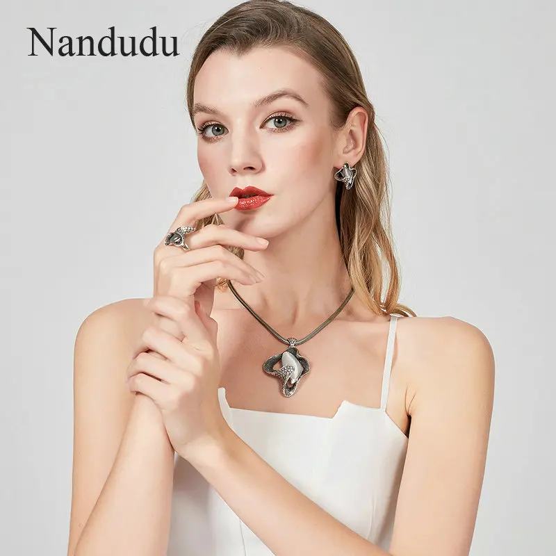 Nandudu, Ретро стиль, металл, с опалом, камень, пентант, ожерелье, серьги, кольца, ювелирные наборы, рок, панк стиль, ювелирная серия для женщин, подарок