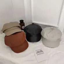 Осенне-зимние шапки для женщин, одноцветные, одноцветные, восьмиугольные, Newsboy, кепки для мужчин и женщин, повседневные, из искусственной кожи, берет, зимняя женская шапка, новинка