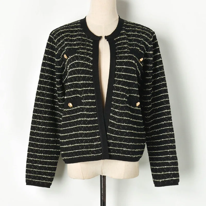 Xiaoxiang coat Новое прибытие ароматная пряжка с длинным рукавом Алмазная решетка золотая линия вязание кардиган Свободное пальто женщина S90797 - Цвет: Xiaoxiang coat