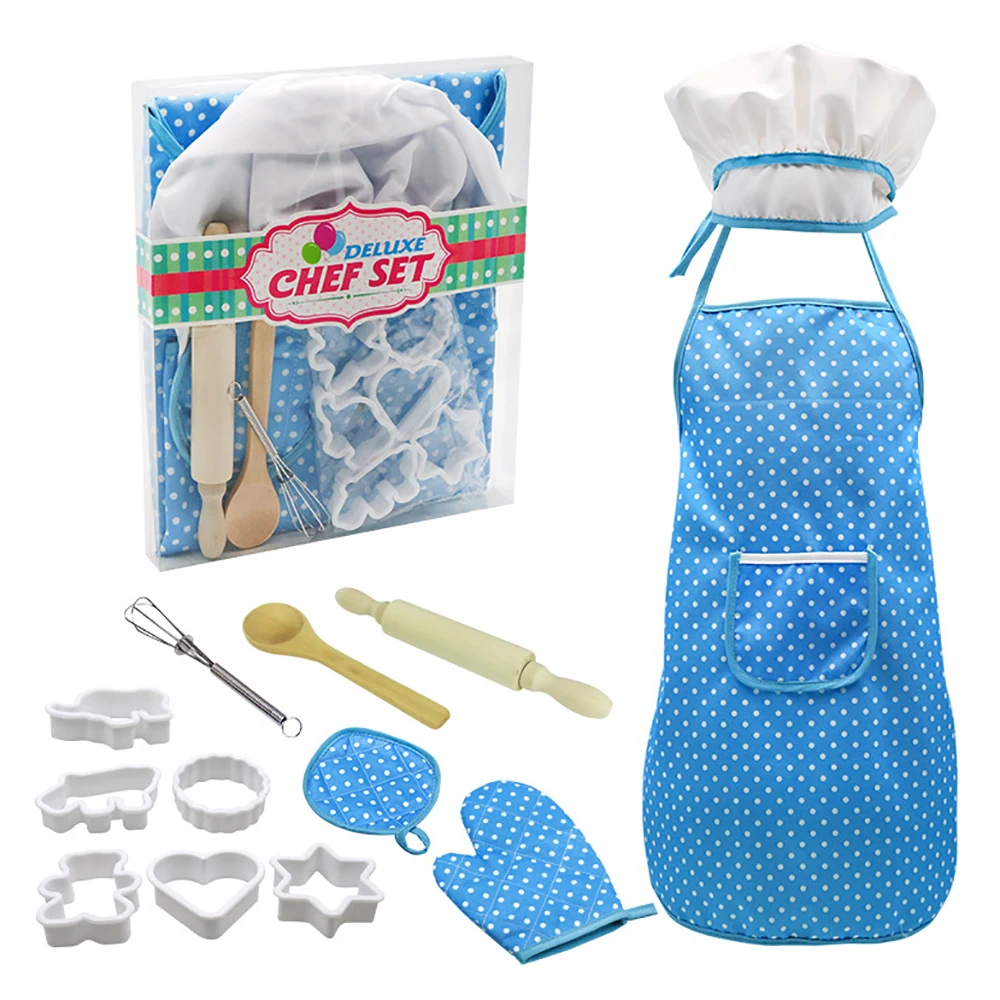 

Kid Baking Set Blue Portable Non-toxic Kid Apron Kit Chef Costume Set for Kids Girls Cooking Game for Kids Girls Baking Set