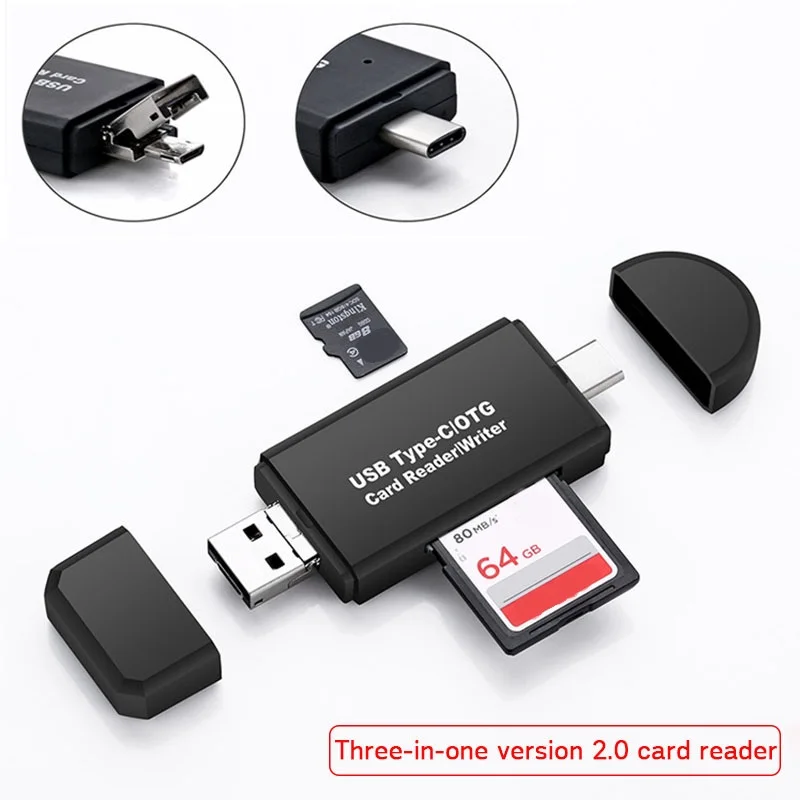 Адаптер для карт type C и Micro USB OTG 3 в 1 USB-C-ридер флеш-накопитель TF разъем для чтения мобильного телефона ПК Mac компьютера - Цвет: As show