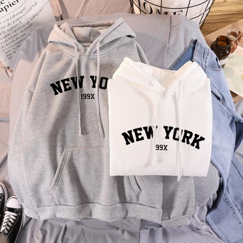NEW Sweatshirts velvet winter Women s NEW YORK printing Hooded Female 2020 Cotton Thicken Warm