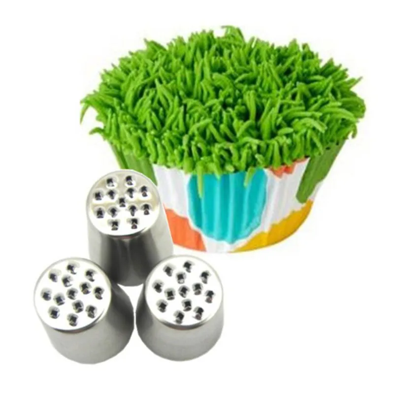 3PC Cake Grass Cream Decorating Tips Set Nozzle Cupcake Head Cake Decorating Tools Pastry Tools Stainless Steel Piping Icing