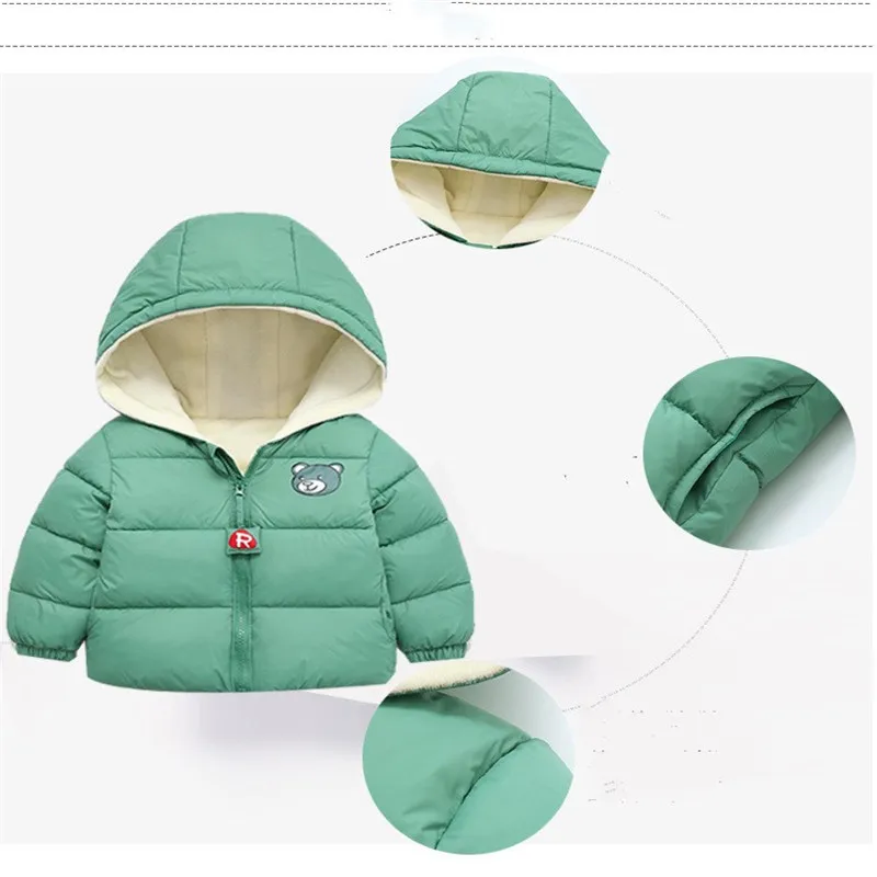Boys Coat Winter Jacket Thick Velvet For Girls Boys Unisex Warm Coat Kids Children's Hooded Solid Cotton Padded Clothes