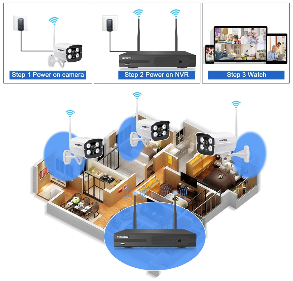 MISECU беспроводной 4CH CCTV системы Wi Fi NVR комплект IP камера Аудио запись Крытый купольная камера с защитой от порчи 1080 P 960 720