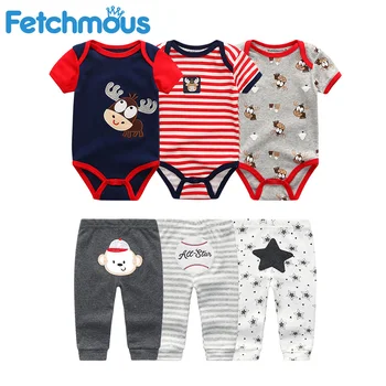 

baby sets clothes 3Pcs/lots baby rompers and 3Pcs/lots pants cotton boy girl infant toddler costumes 9M and 12M roupas de bebe