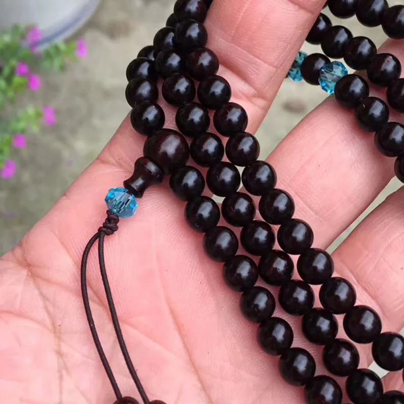 

[Blue Rhyme] Lobular Red Sandalwood 0.6*108 with Star Buddha Beads Bracelets Beads round Plump And Smooth Delicate