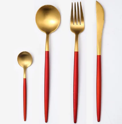 

Factory 4pcs Red Gold Set of Tableware Titanium Tableware Set 18/10 Stainless Steel for Home Stainless Steel Cutlery Set Food