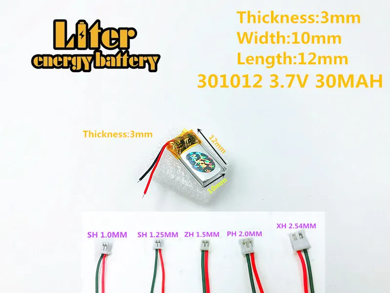 Ультра маленькая батарея 3,7 V 30mAh 301012 301010 301015 литий-полимерная аккумуляторная батарея lipo для Mp3 Mp4 PAD DVD bluetooth