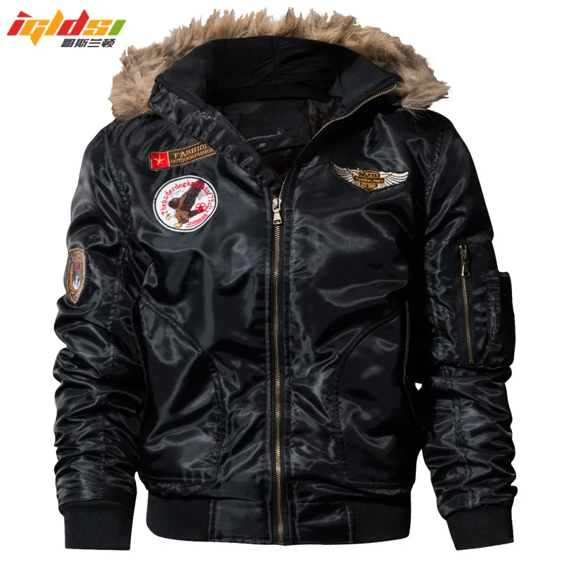 IGLDSI Men's Bomber Pilot Jacket Winter Parkas Army Military Motorcycle Jacket Cargo Outerwear Air