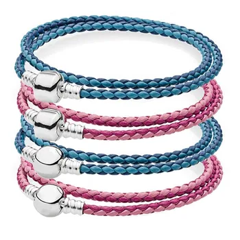 

Real Barrel Clasp Moments Double Woven Leather 925 Sterling Silver Bracelet Fit Fine Original Bangle Bead Charm Diy Jewelry