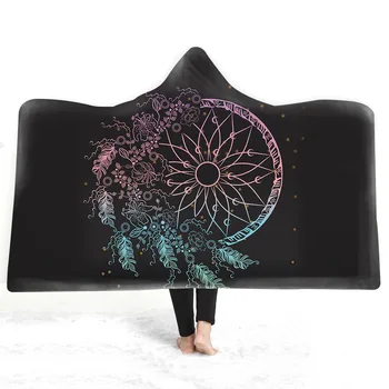 

Indian Dream Catcher Hooded Blanket for Girls Christmas Birthday Gift Thick Warm Plush Blanket with Hat Black Flannel Blankets