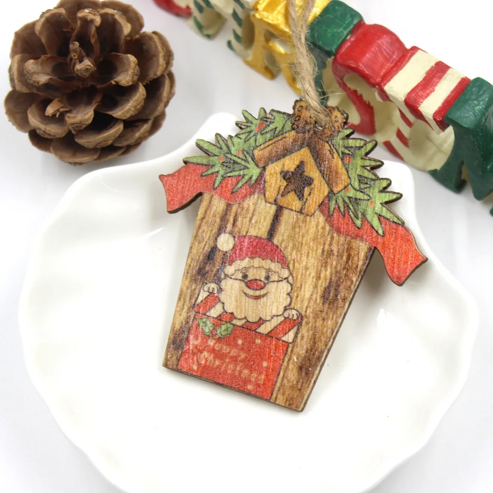 3pcs Style 1 santa 3 шт./партия, рождественские деревянные DIY подвесные украшения, рождественские украшения для дома, Новогодние Детские подарки, Natal Navidad Decoracion - Цвет: 3pcs Style 1 santa