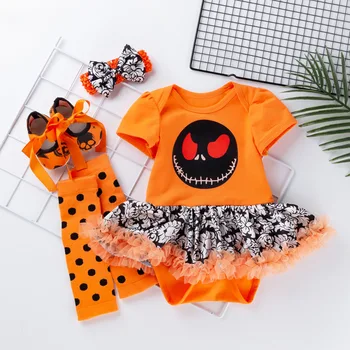 

Europe and America New Style Children Halloween Romper Skirt 0-2 Years Old Baby One Piece Four-piece Set-