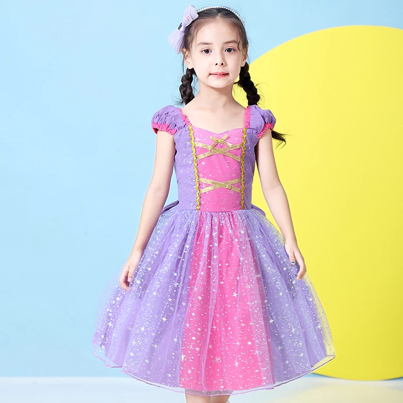 Платье принцессы Девушка-Рапунцель костюм на Хэллоуин Детские платья для костюмированной вечеринки Рождественская праздничная одежда в горошек с Минни Маус Одежда для девочек