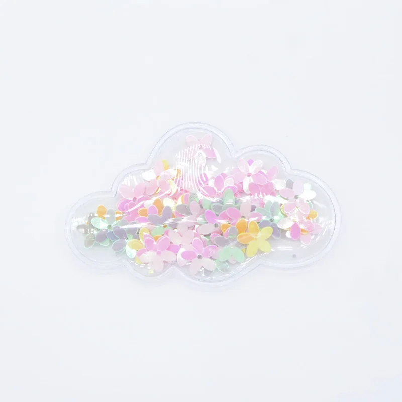 50 шт. 78*48 мм прозрачные пластиковые аппликации блёстками нашивки с облаком для шляпа своими руками наклейка белые заколки-бабочки для волос Декор H08 - Цвет: Flower