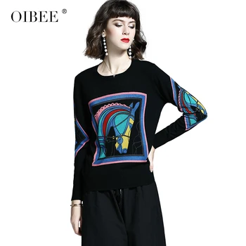 

OIBEE2019 autumn and winter women's new sweater round neck loose large size head print long-sleeved women's bottoming shirt thic
