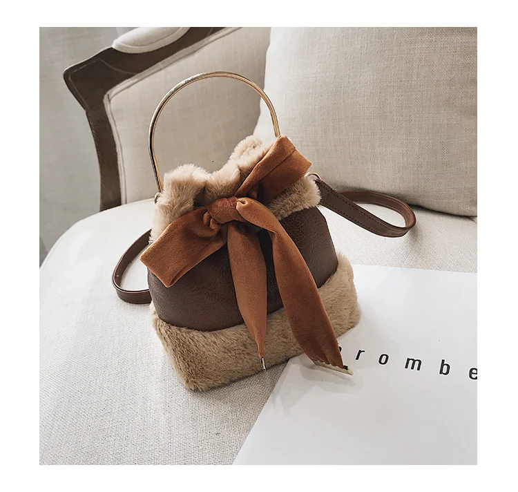 Модная сумка из ПУ плюша в стиле пэчворк, дизайнерская сумка с бантом, женские сумки, роскошная сумка через плечо из искусственного меха, женская сумка-тоут, зимняя сумка