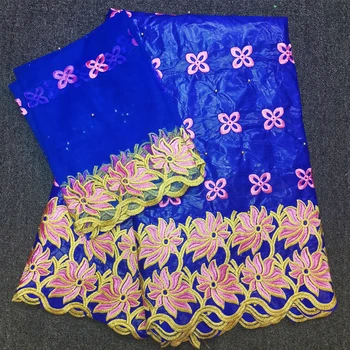 

new bule african lace fabrics Fashion embroidery bazin riche getzner with beads hot sale nigerian women bazin lace fabric 7yards