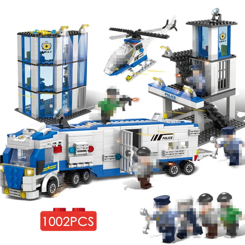 

1002pcs City Special Police Prison Break Station Cop Car Jail Cell Helicopter Building Blocks DIY Toys Bricks For Boys Children