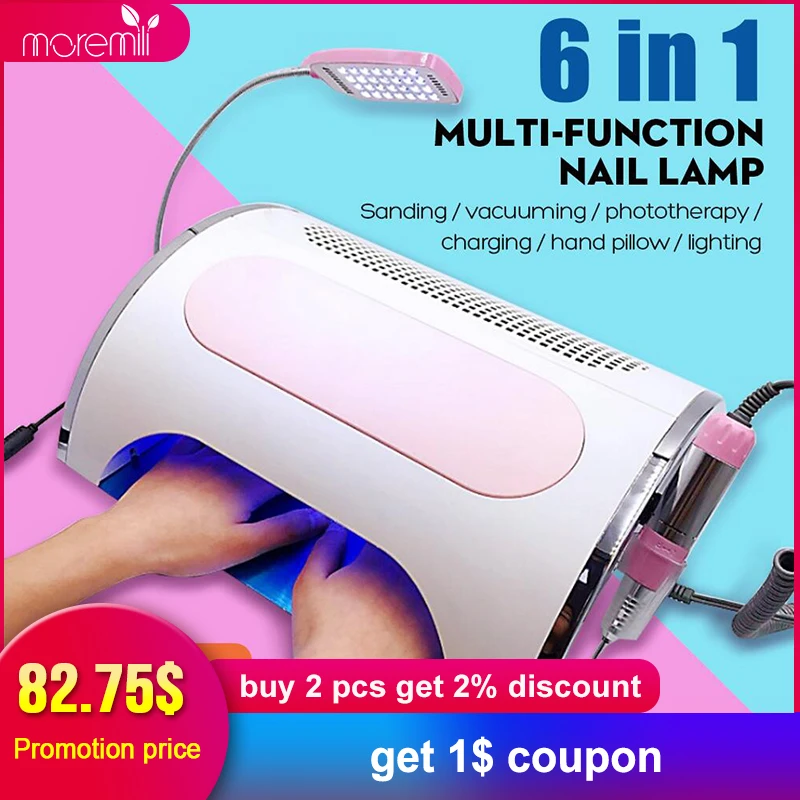 

Moremili 6 in1 Nail Milling Machine Dust Suction Vacuum 54W LED Nail UV Lamp Metal Polisher Dental Polishing Electric Nail Drill