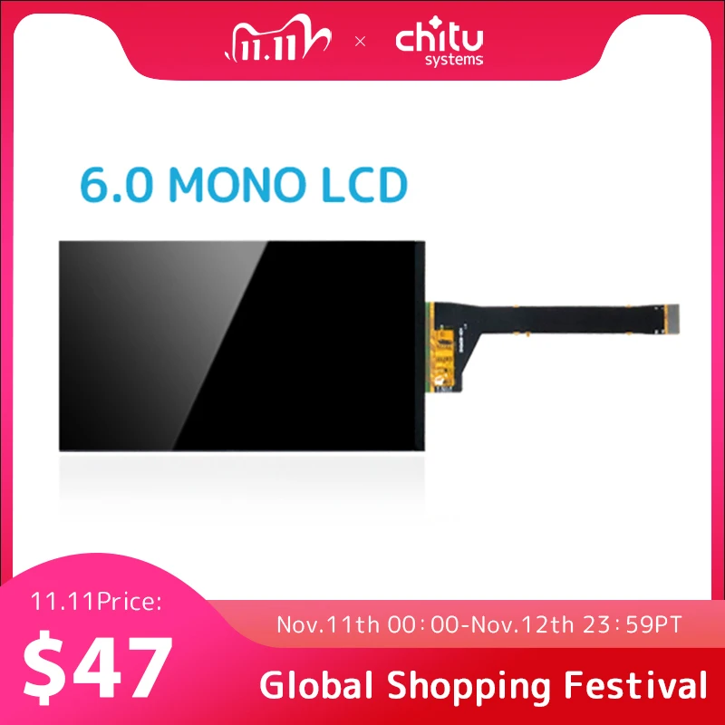 ChiTu 1620×2560 6.08 Inch 2k Mono LCD Screen DXQ608-X04 For LCD/mSLA 3D Printer afbeelding
