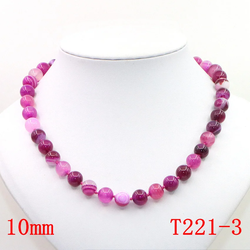 WUBIANLU 6-12mm Natural Purple Agates Pink Onyx Stripe Round Beads Necklace Women Jades Findings Wholesale (47)