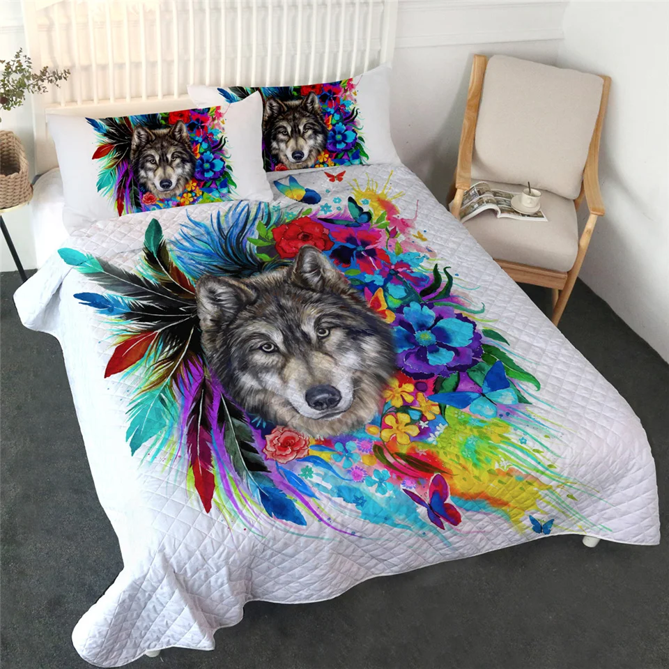 Blesslive цветочный волк покрывало для кровати набор прохладных диких животных одеяло набор для взрослых Радуга дышащее постельное белье бохо цветок colcha 3 шт
