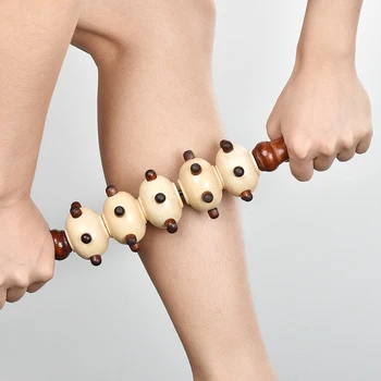 

Gym Sports Full Body Muscle Massager Roller Wood Yoga Pilates Fitness Massage Stick Muscle Roller Sticks with 5 Point Spiky Ball