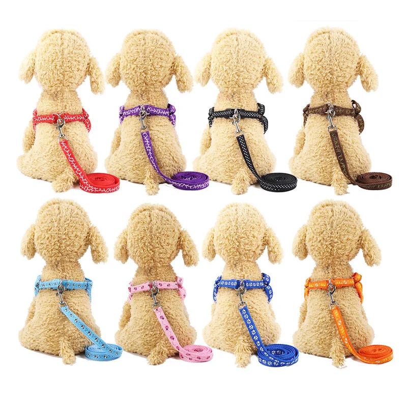 Nylon Dog Pet Puppy Cat Adjustable Harness with Lead Leash 7 Colors To Choose Toys Leash Chain Collars Interactive Toy dog collar with name