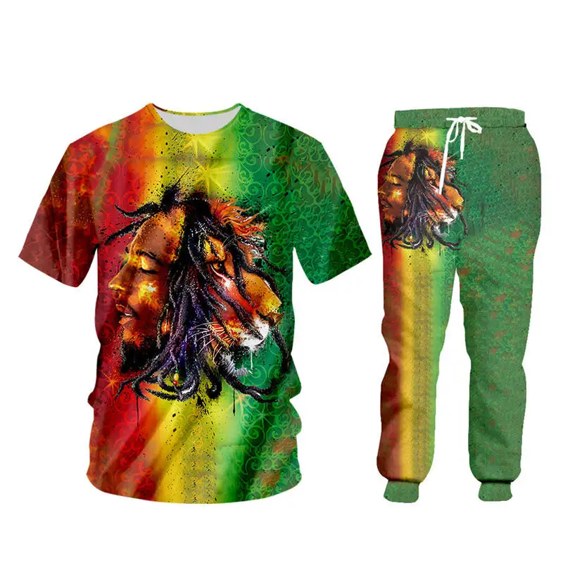 Fashion Men's sets Streetwear 3d Bob Marley Lion Print T-shirt+Sweatpants 2 Pieces Sets Unisex Zipper Hoodie Jacket Custom S-6XL (31)