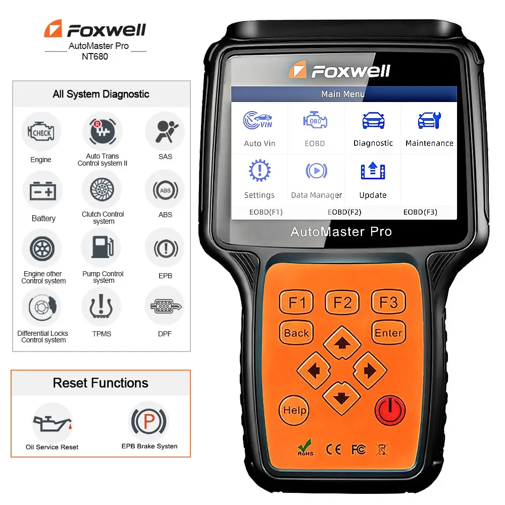 Foxwell NT680 pro все системы s диагностический сканер с масляный светильник/сервис сброса+ EPB функции обновленная версия NT624 полная система