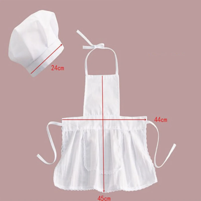 Ensemble de chapeaux de chef en coton mélangé pour enfants, tablier de chef mignon, costume de cuisinier blanc pour bébé, accessoire de photographie de photos, petit tablier de chapeau