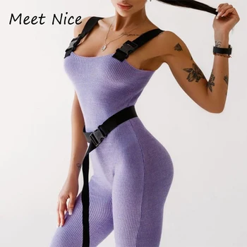 

New Long Sporting Jumpsuit Sexy Sleeveless Solid Bodysuit Backless Casual Fitness Women Long Jumpsuit Female Rompers