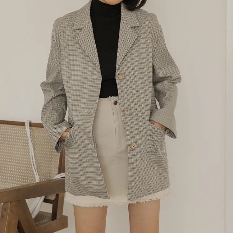 

2018 Autumn Korean-style Small Suit Coat Women's Versatile Loose-Fit Elegant Retro Pattern Wide Quite Suit 66389