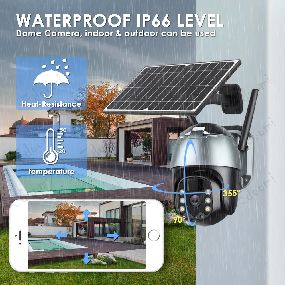 4G Solar IP WiFi 1080P CCTV Video Wireless Surveillance Camera Outdoor PTZ Battery Security Protection Waterproof Color Night